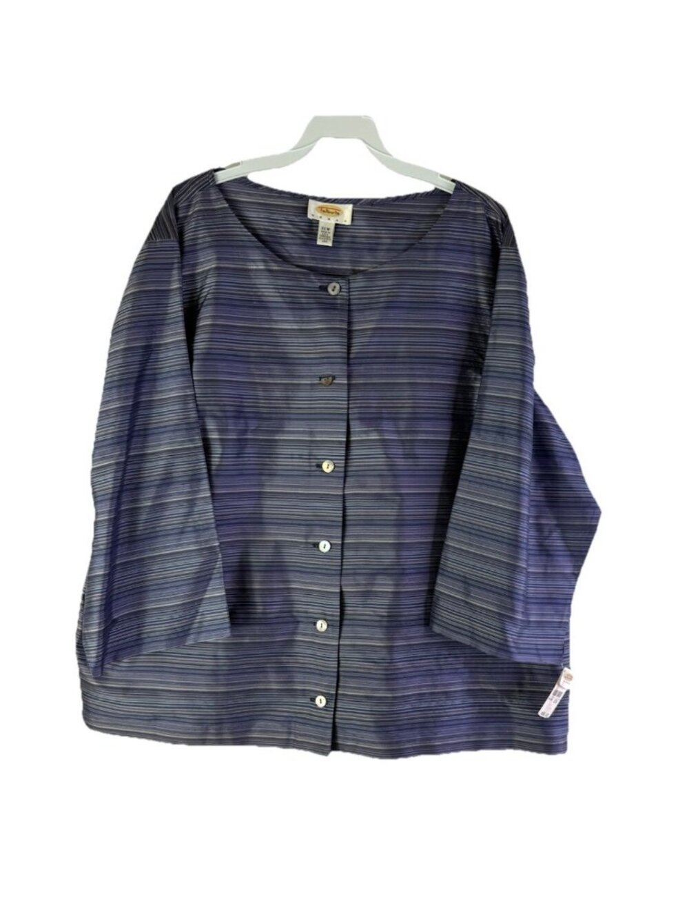 Deadstock Vintage 90s Lagenlook Raw Silk Button Shirt Top Striped